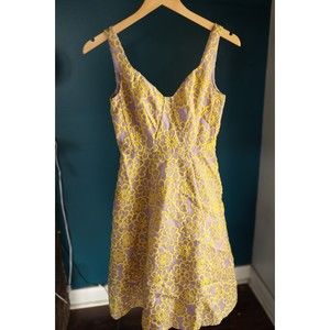 Kate Spade Lilac Yellow Floral Embroidered Silk Sleeveless Lila Dress 00